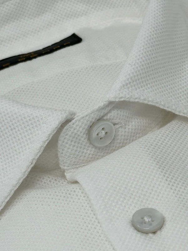Ike Behar White Cotton Pique Shirt