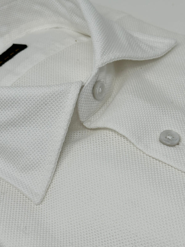 Ike Behar White Cotton Pique Shirt