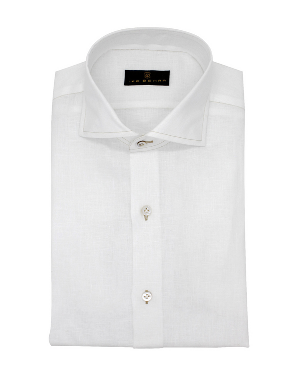 ike behar White Hand Finished Italian Linen Shirt