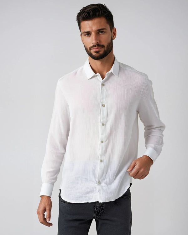 Ike Behar White Pure Linen Shirt