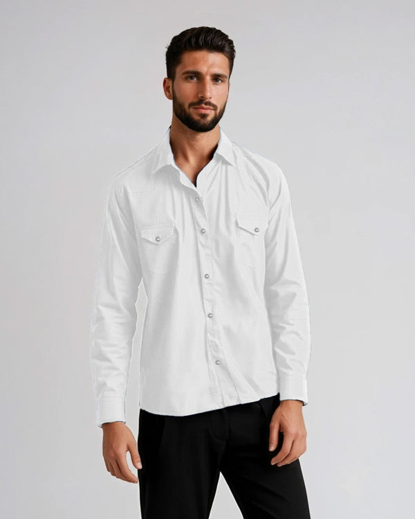 Ike Behar White Two-Pocket Western Shirt