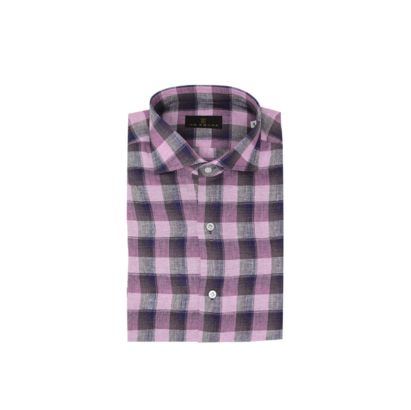 Ike Behar Large Pink & Brown With Navy Check Sport Shirt