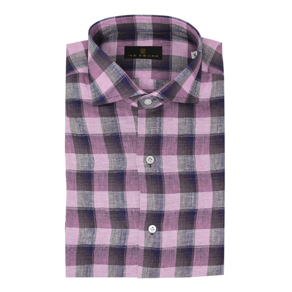 ike behar Large Pink & Brown With Navy Check Sport Shirt