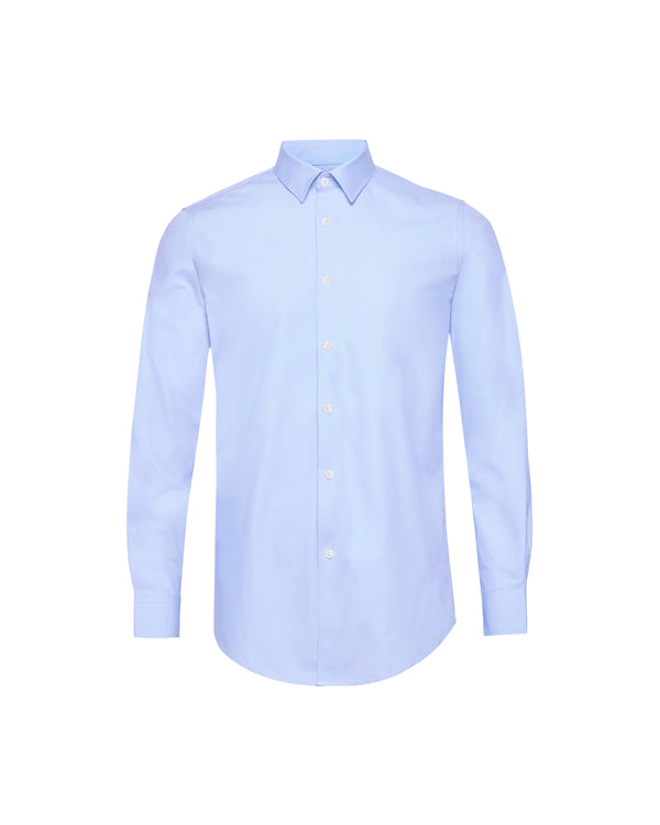 Ike Behar Light Blue Twill Natural Stretch Cotton Dress Shirt