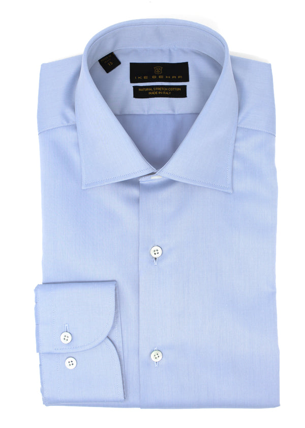 ike behar Light Blue Twill Natural Stretch Cotton Dress Shirt