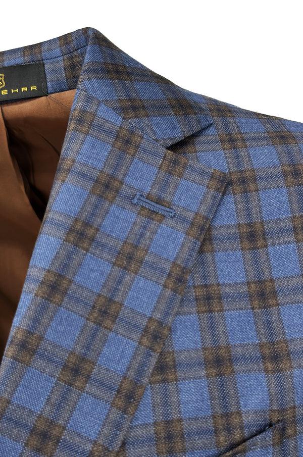 Ike Behar Navy And Brown Check Australian Merino Sport Coat