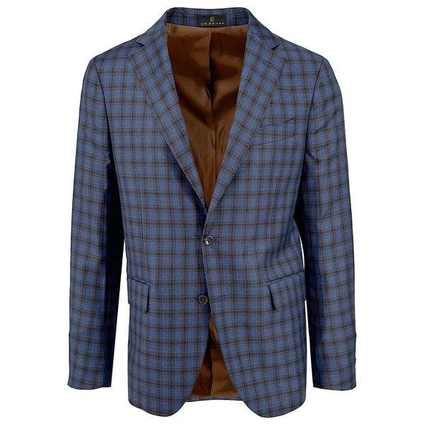 ike behar Navy and Brown Check Australian Merino Sport Coat