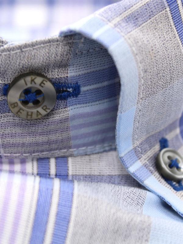 Ike Behar Navy & Purple Plaid Button-Down Sport Shirt