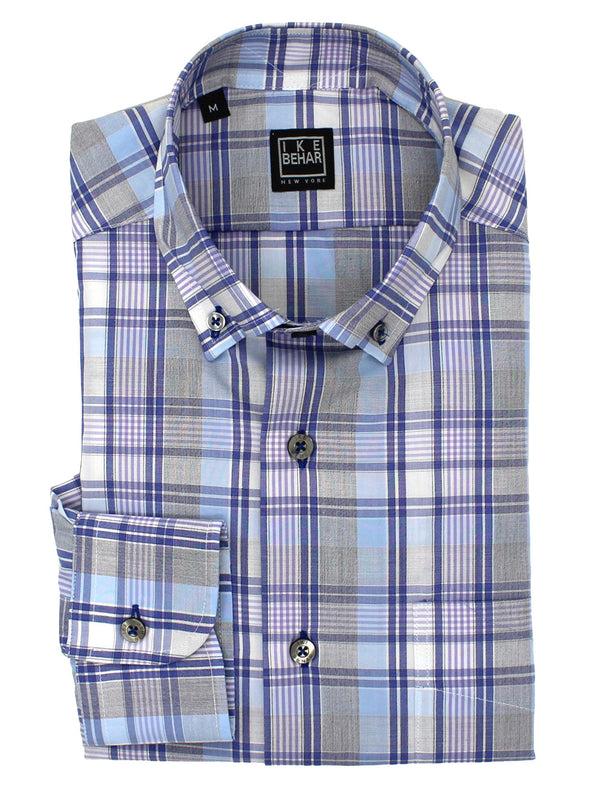 ike behar Navy & Purple Plaid Button-Down Sport Shirt