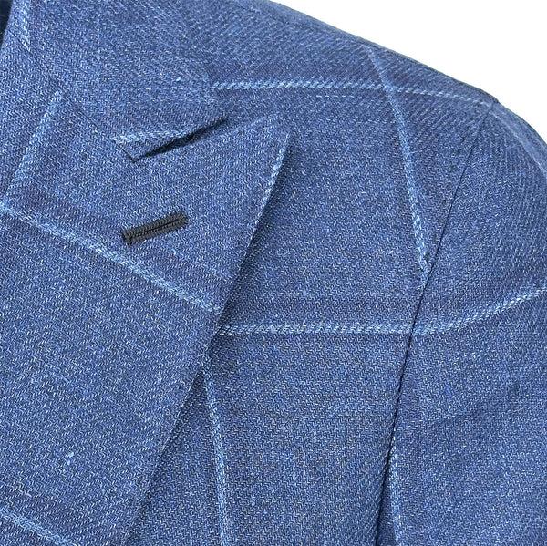 Ike Behar Navy Windowpane Linen And Cashmere Sport Coat