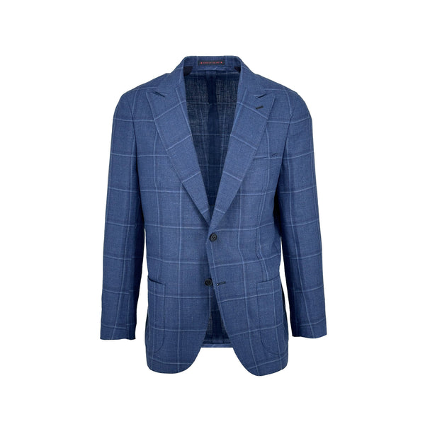 Ike Behar Navy Windowpane Linen And Cashmere Sport Coat