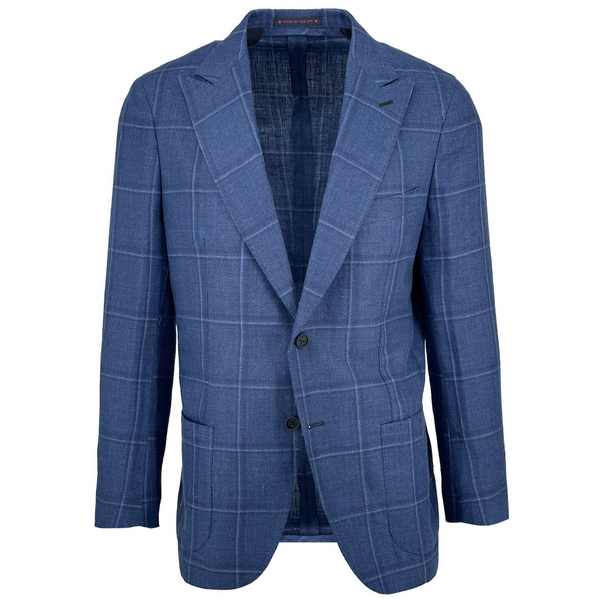 ike behar Navy Windowpane Linen and Cashmere Sport Coat