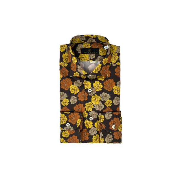Ike Behar Orange And Yellow Floral Print Sport Shirt