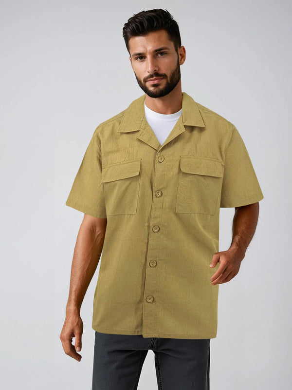 Ike Behar Safari Linen Blend Tonal Dobby Two Pocket Short Sleeve Shirt