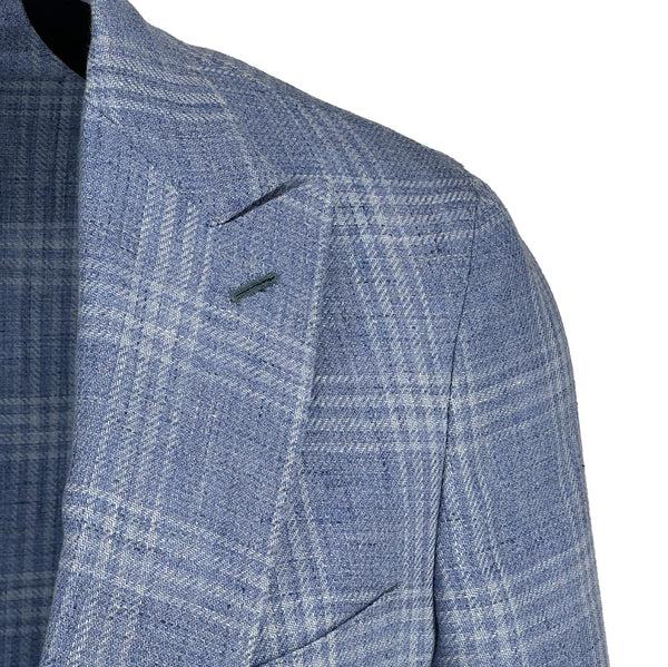 Ike Behar Sky With White Check Linen & Wool Sport Coat