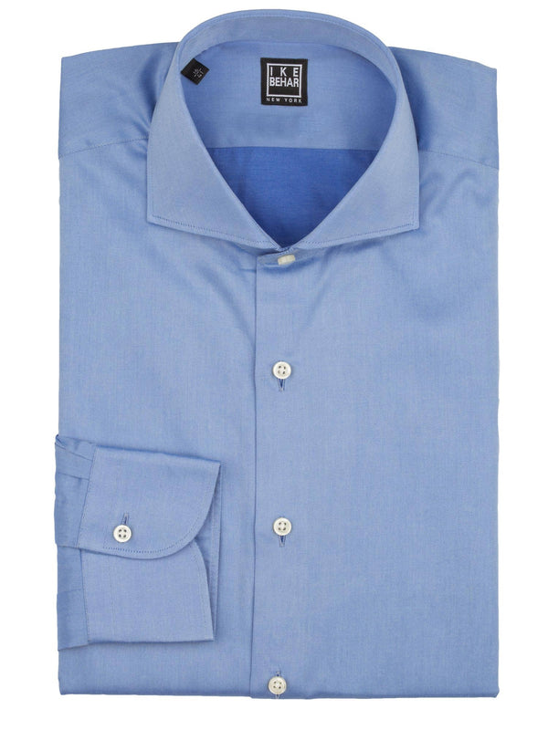ike behar Spread Collar Blue Italian Twill Dress Shirt