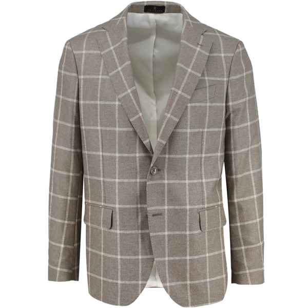 ike behar Tan Silk and Cashmere Windowpane Sport Coat