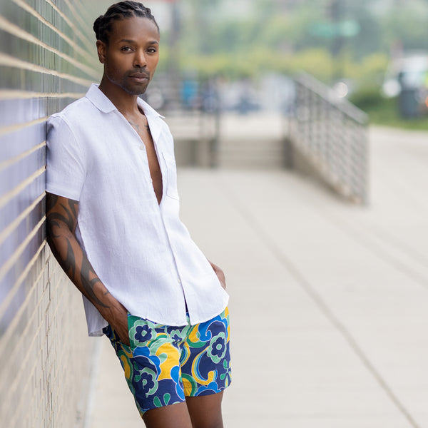 Ike Behar Ultra-Marine Floral Swirl Print Swim Shorts