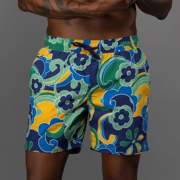ike behar Ultra-Marine Floral Swirl Print Swim Shorts