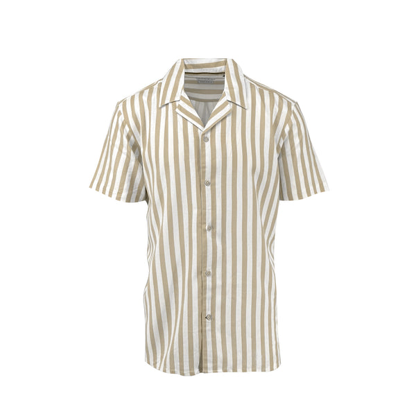 Ike Behar Wheat Large Stripe Cotton And Linen Camp Shirt