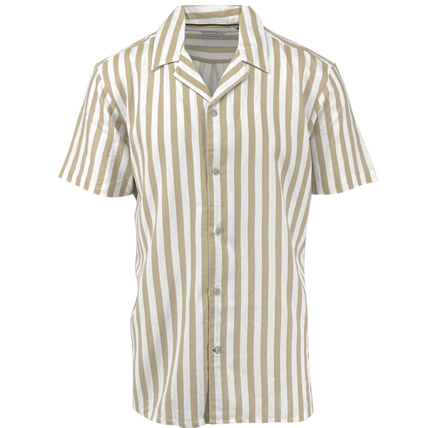 ike behar Wheat Large Stripe Cotton and Linen Camp Shirt