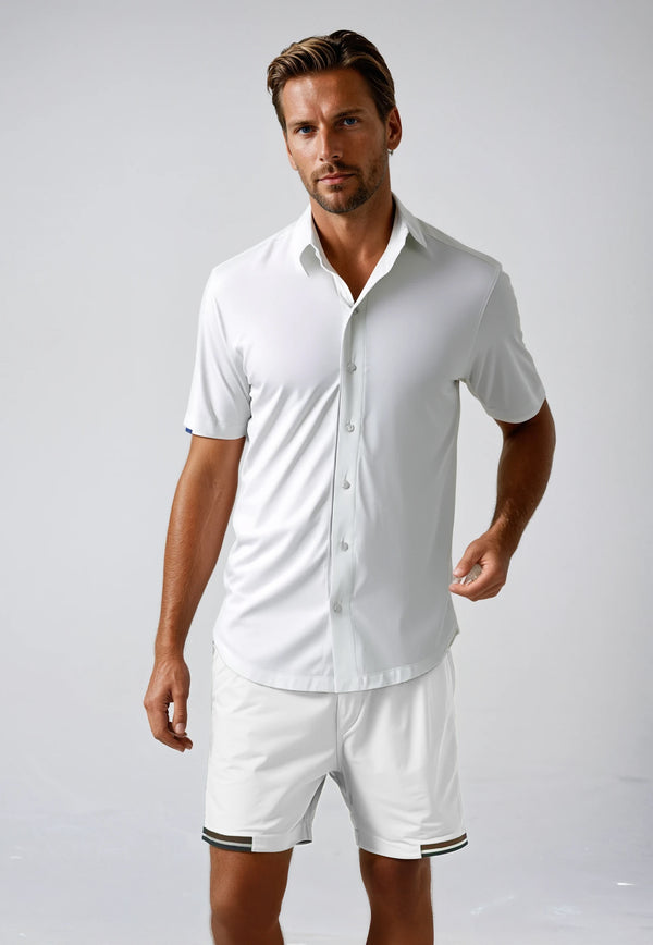 Ike Behar White Cool Knit Button-Front And Short Tennis Set