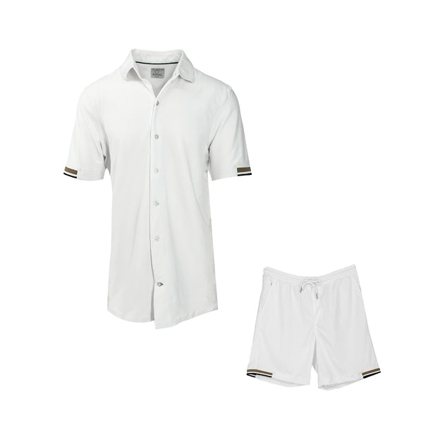 ike behar White Cool Knit Button-Front and Short Tennis Set