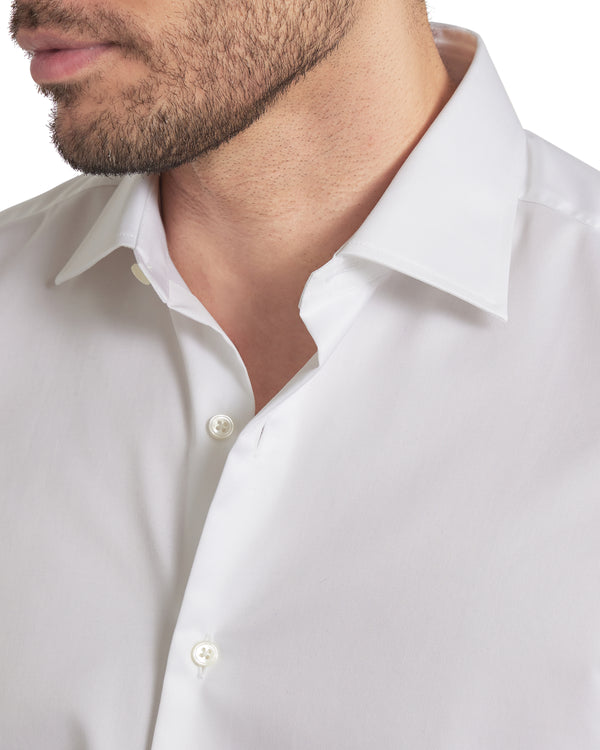 Ike Behar White Twill Natural Stretch Cotton Dress Shirt