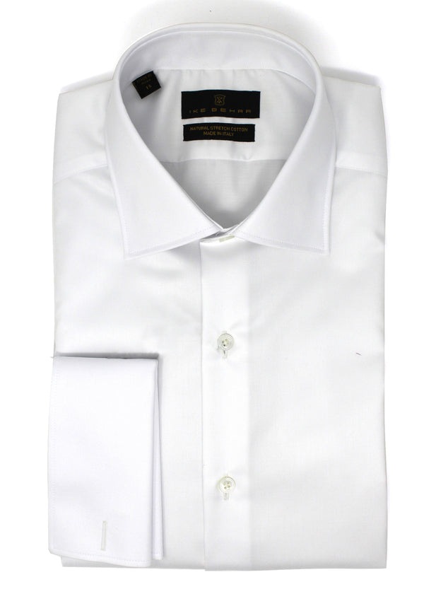 ike behar White Twill Natural Stretch Cotton French Cuff Dress Shirt