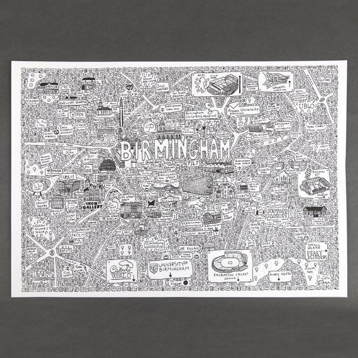Ikon Dave Draws Birmingham Doodle Map Print