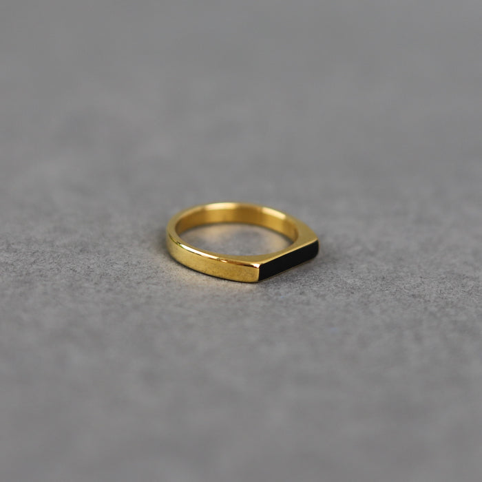 Ikon Nordic Muse Gold Flat Black Stone Ring