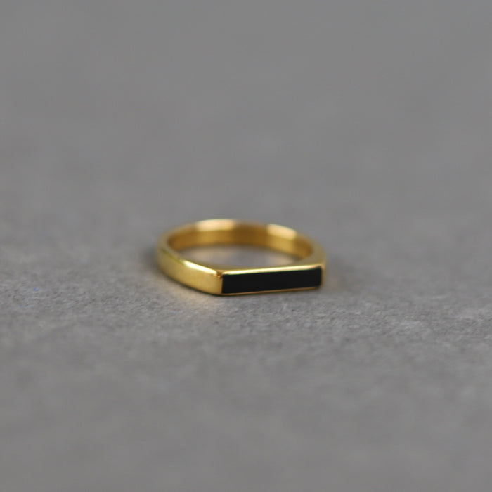 Ikon Nordic Muse Gold Flat Black Stone Ring