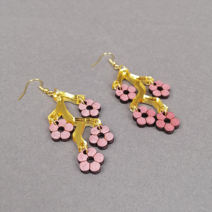 ikon Working Clasp Cherry Blossom Hanging Earrings