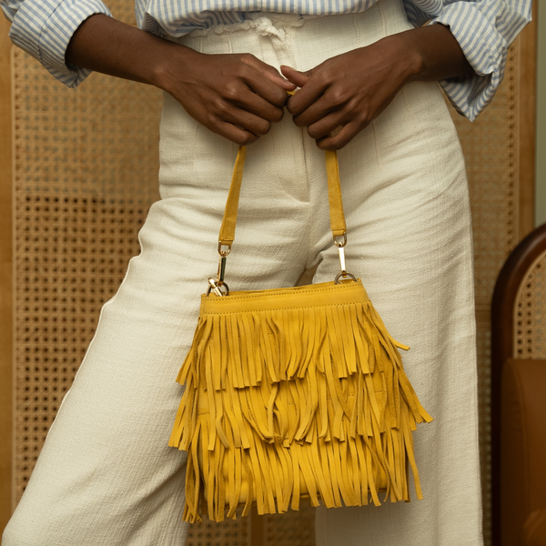 Ikwetta Fringe Bucket Bag Roseberry
