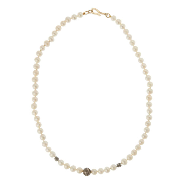 Ileana Makri 3 Bead Diamond Ball & Pearl Necklace (43cm)