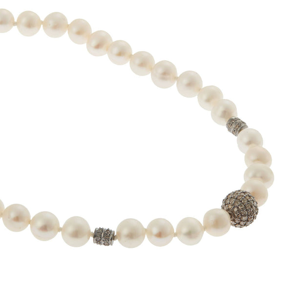 Ileana Makri 3 Bead Diamond Ball & Pearl Necklace (43cm)