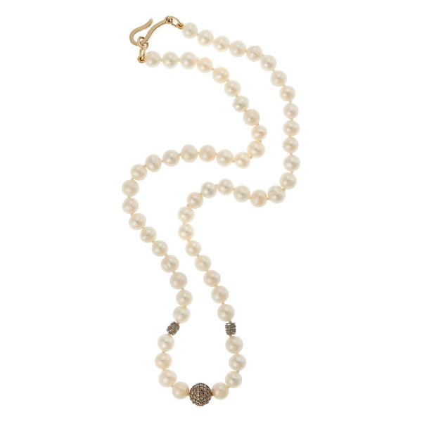 ileana makri 3 Bead Diamond Ball & Pearl Necklace (43cm)