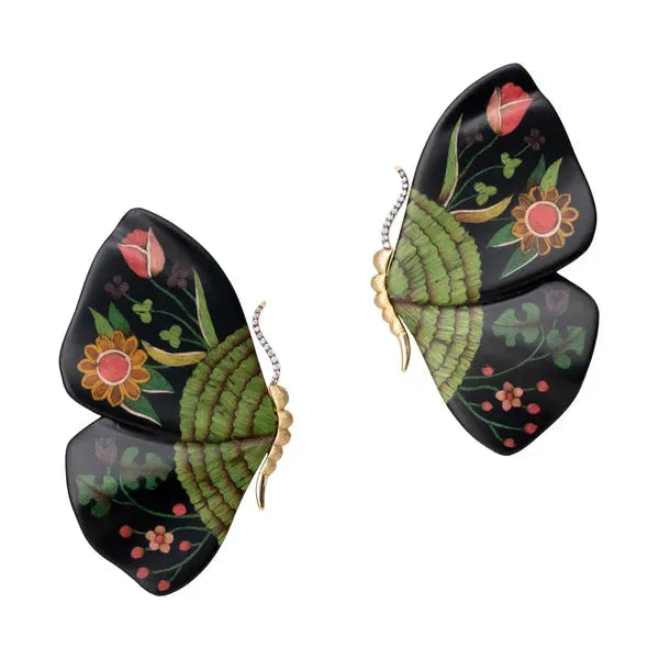 Ileana Makri Butterfly Marquetry Earrings Black (Medium)