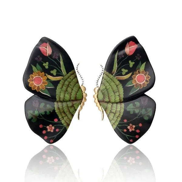 ileana makri Butterfly Marquetry Earrings Black (Medium)
