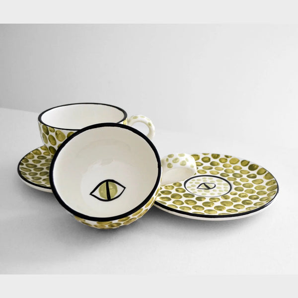 Ileana Makri Dawn Eye Cappuccino Cups Sage (set Of 2)