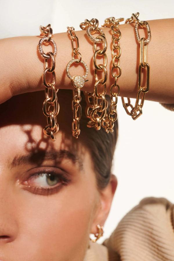 Ileana Makri Diamond Lock Round Link Chain Bracelet