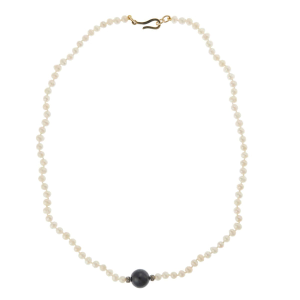 Ileana Makri Black Ball & Pearl Necklace (45cm)