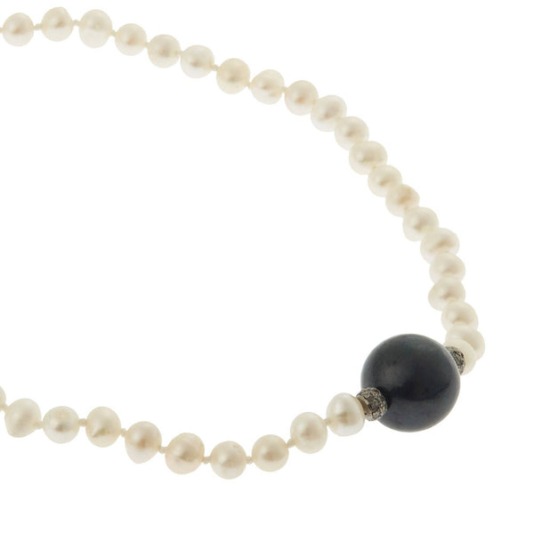 Ileana Makri Black Ball & Pearl Necklace (45cm)