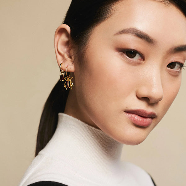 Ileana Makri Black Enamel & Garnet Hoops