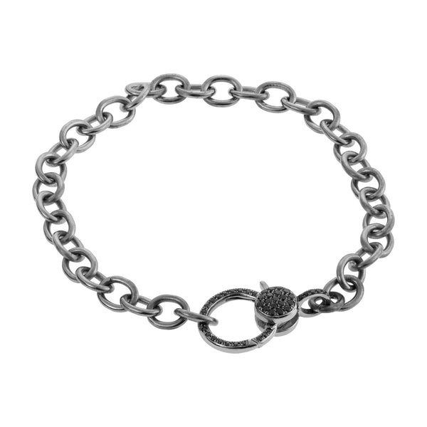 Ileana Makri Blk Diamond Lock Slv Chain Bracelet