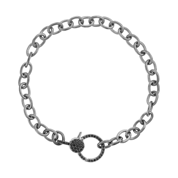 ileana makri Blk Diamond Lock Slv Chain Bracelet