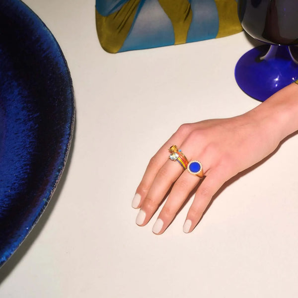 Ileana Makri Blue Topaz Enamel Slim Band