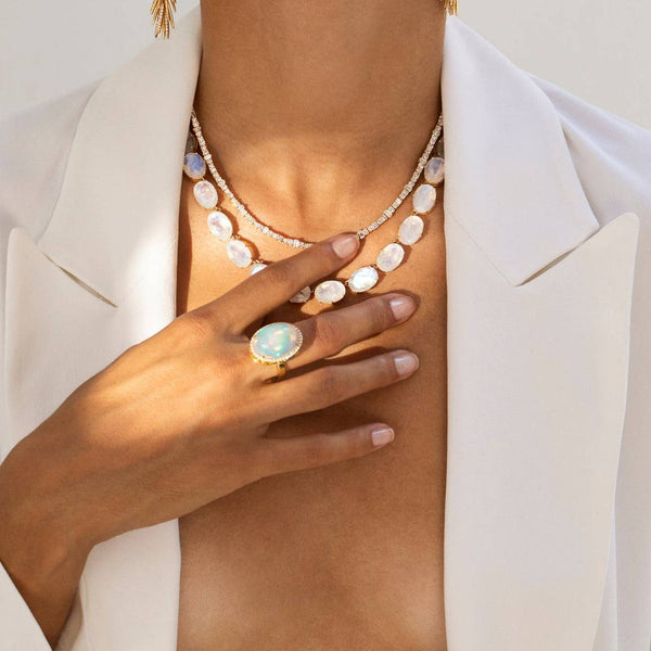 Ileana Makri Crown Necklace Rainbow Moonstone