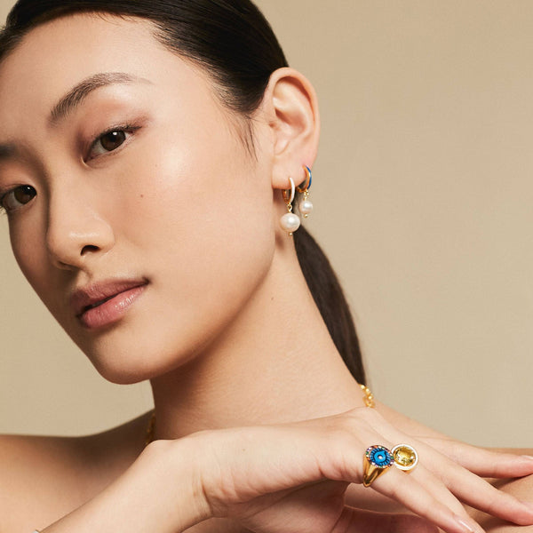 Ileana Makri Dainty Pearl And Enamel Hoops