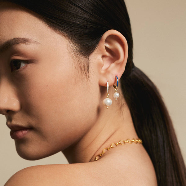 Ileana Makri Dainty Pearl And Enamel Hoops